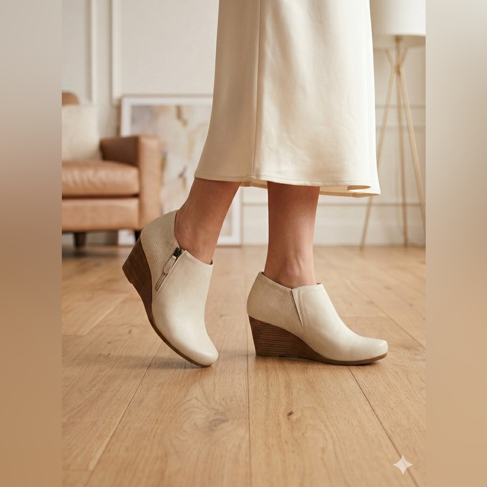Light Beige Wedge Ankle Booties - Women's